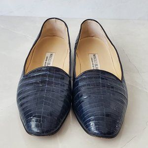 Vintage Black/Blue Manolo Blahnik Crocodile skin loafers size 38 EU (7.5 US)